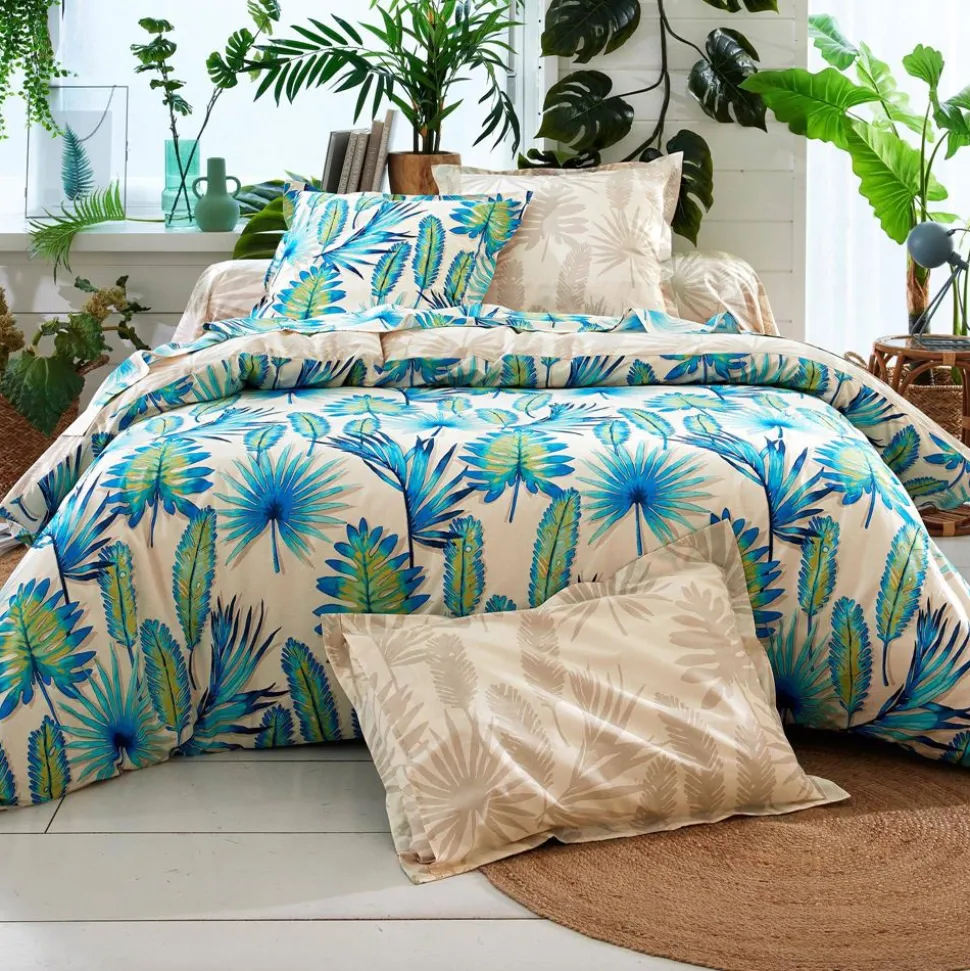 Becquet Linge de lit motif tropical bleu - CRÉATION