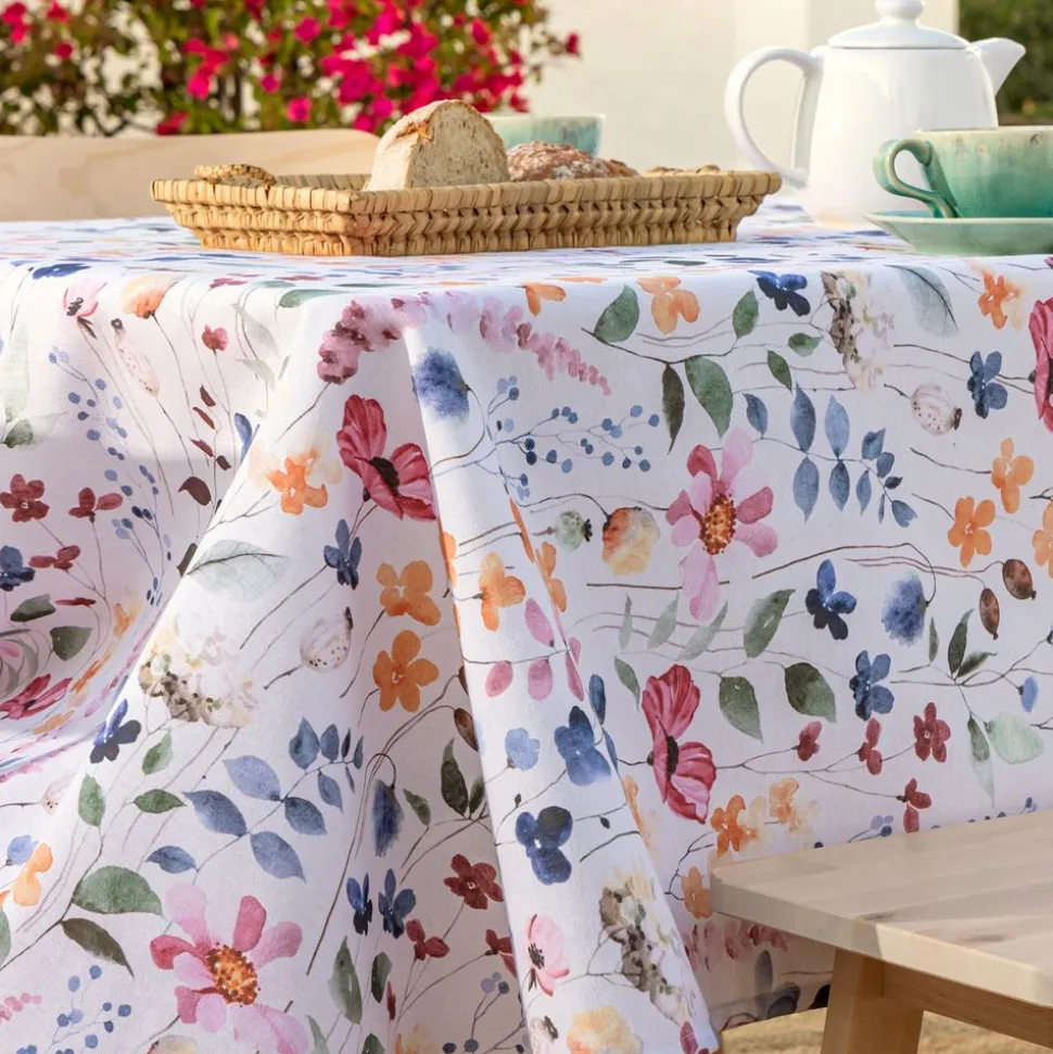 Becquet Nappe polycoton antitache motif floral aquarellé