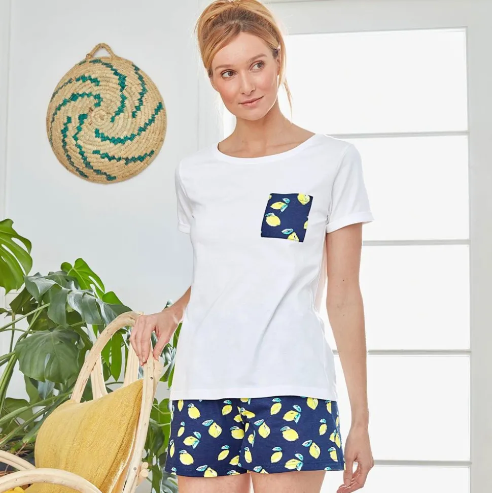 Femme Becquet Pyjama short femme imprimé citrons - CRÉATION