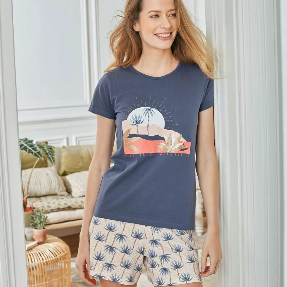 Femme Becquet Pyjama short femme motif palmier