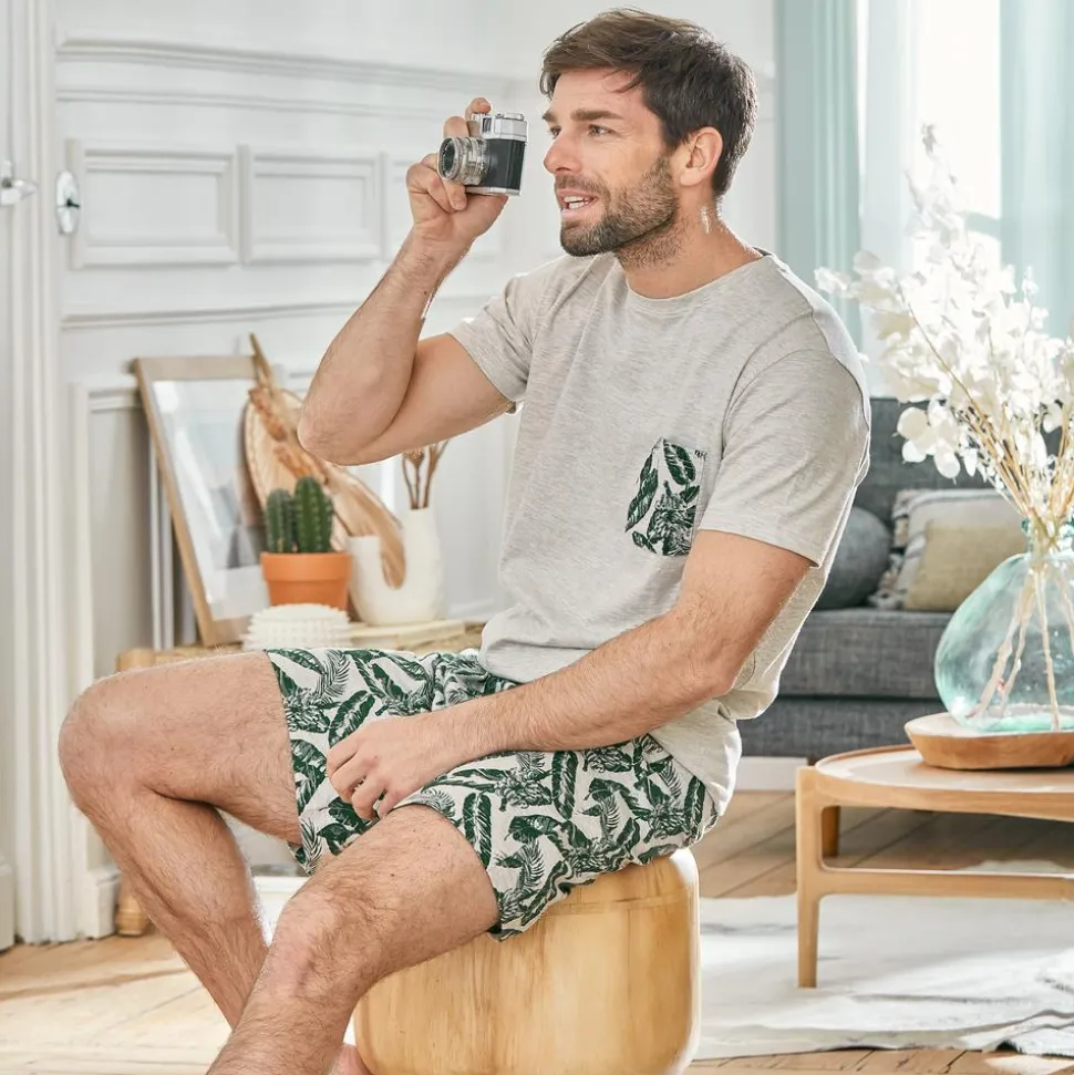 Homme Becquet Pyjama short motif feuilles - CRÉATION